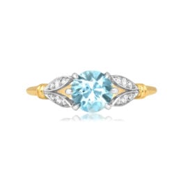 0.88 carat round cut aquamarine platinum on gold Glendive Ring 16525 TV