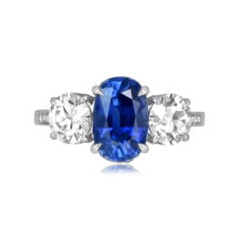2.34 carat oval cut sapphire and diamond three stone Trussville Ring 16529 TV