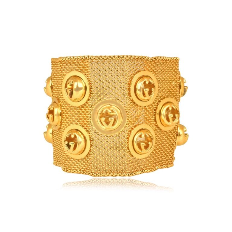 Italian Gucci Yellow Gold Mesh Cuff Bracelet