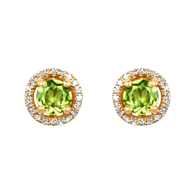 Peridot and Diamond Halo Yellow Gold Overland Earrings