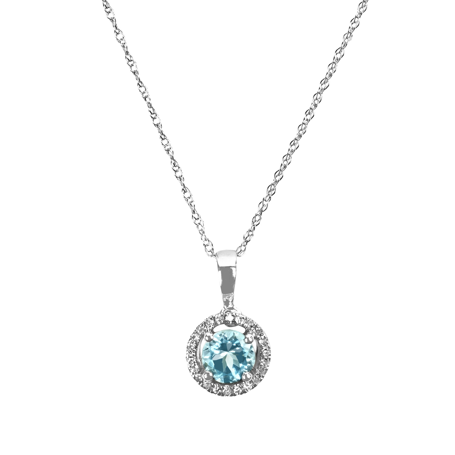 Aquamarine and Diamond Halo Fowler Necklace - Image 1