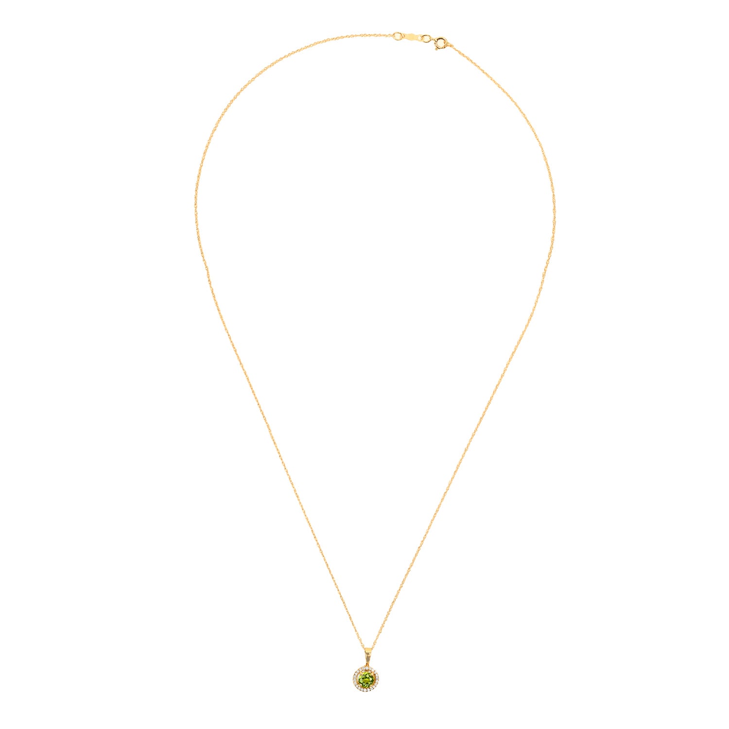 Stacked from 3 images. Method=C (S=1) 0.54 carat round cut peridot yellow gold Edgerton Necklace 16540 TV