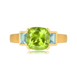2.55 carat cushion cut peridot yellow gold Berryton Ring 16543 TV