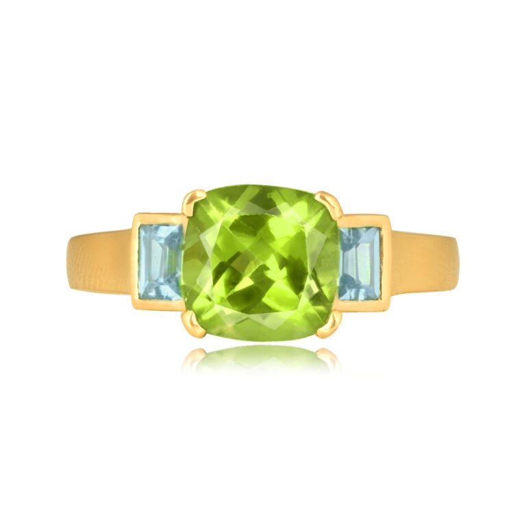 2.55ct Cushion Cut Peridot and Aquamarine Berryton Ring