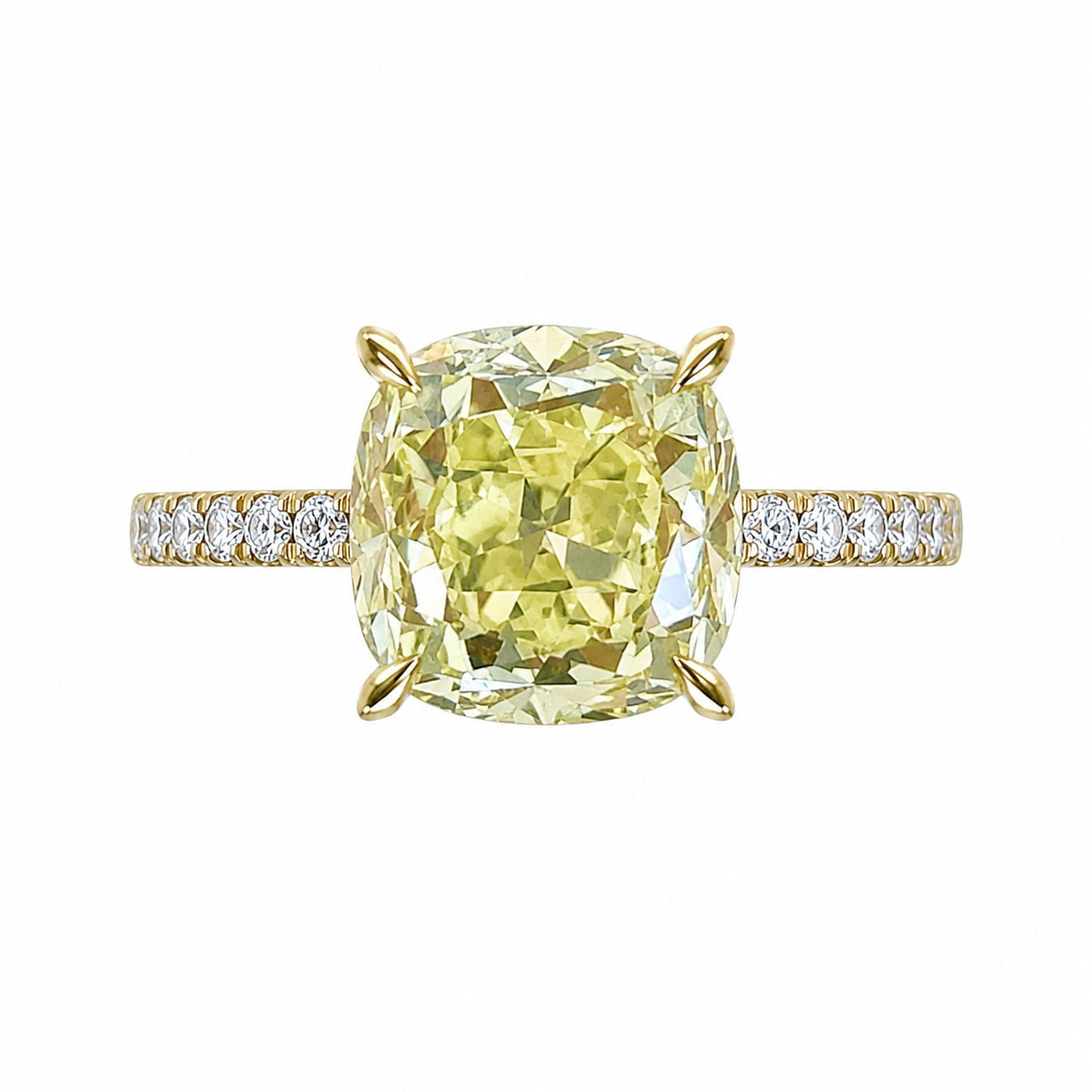 3.69ct FY Cushion (2) (1) 3.69 antique cushion cut fancy yellow diamond Eldon Ring 16413 TV