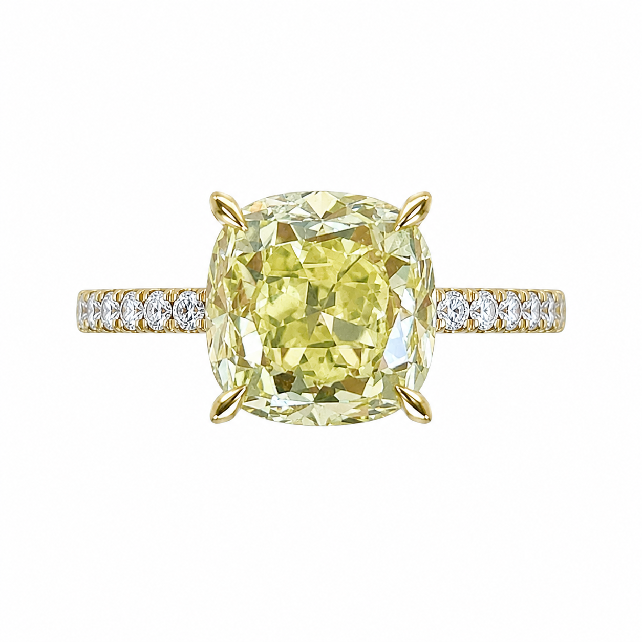 3.69ct FY Cushion 3.69 antique cushion cut fancy yellow diamond Eldon Ring 16413 TV