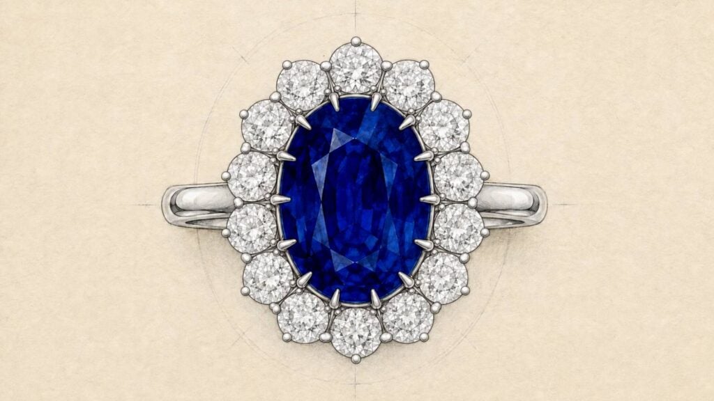 Artistic Rendering of Diana sapphire and diamond engagement ring