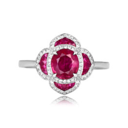1.15 carat round cut ruby platinum floral Karinen Ring ASS007 TV