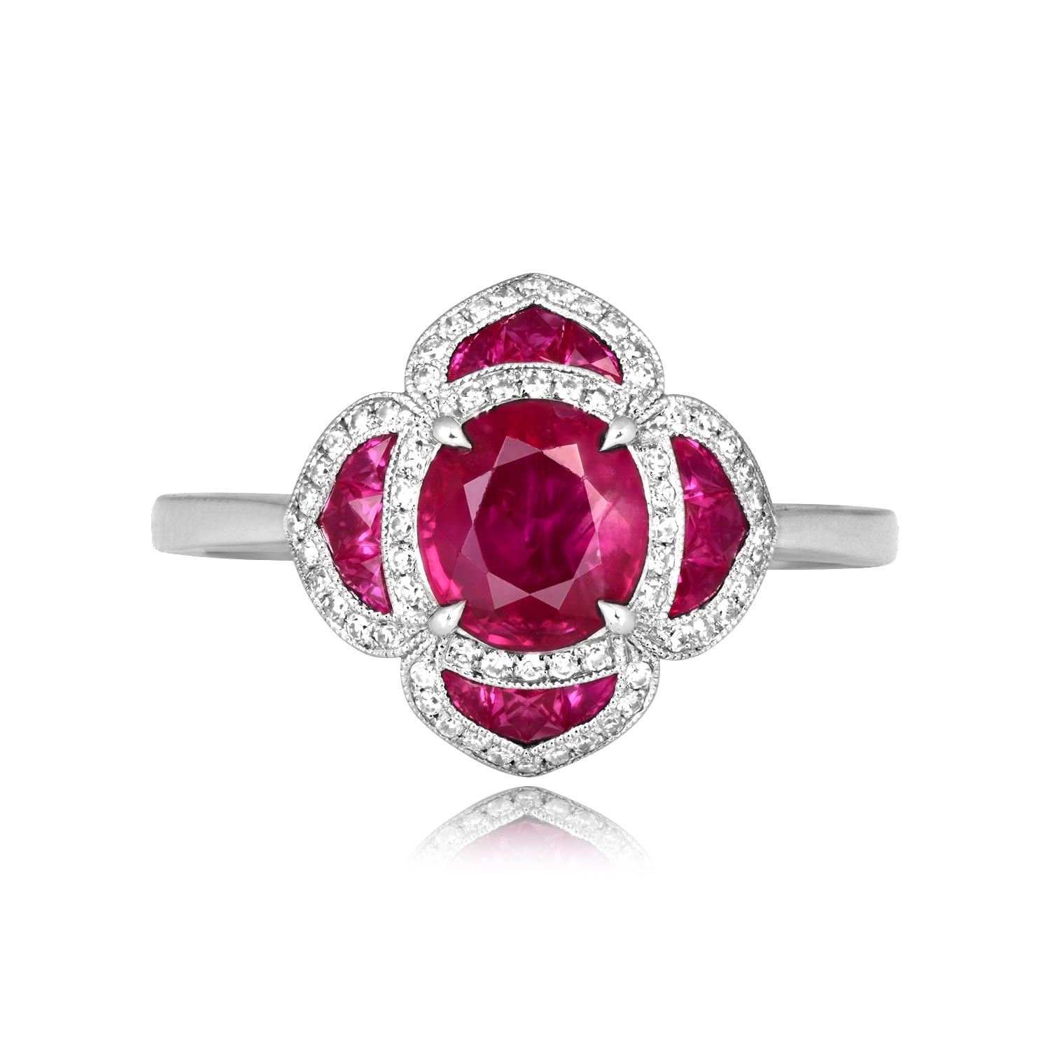 1.15 carat round cut ruby platinum floral Karinen Ring ASS007 TV