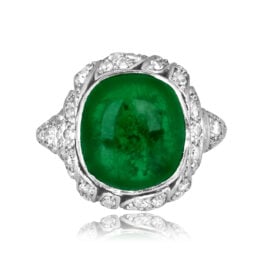 Edwardian cabochon emerald Platinum Sycamore Ring 16457 TV