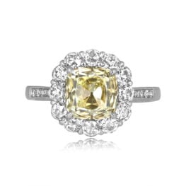 2.50 cushion cut diamond light yellow platinum Valliant Ring 16508 TV