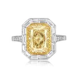 2.50 carat radiant cut light yellow diamond double halo Bellair Ring 16510 TV