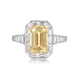 2.05 emerald cut light yellow diamond platinum Elmwood Ring 16511