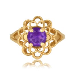 Vintage 0.70 carat round cut amethyst yellow gold Cassoday Ring 16554 TV
