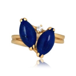 Vintage 1980s cabochon lapis and diamond Ralston Ring 16555 TV