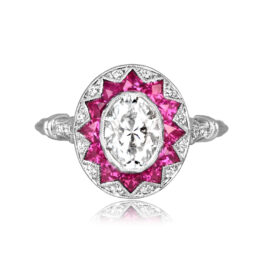 1.01 carat oval cut diamond platinum halo Luverne Ring ASS022 TV