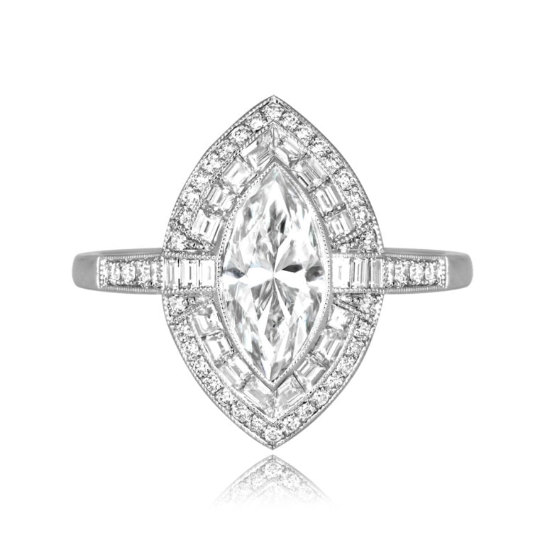 GIA 1.01ct Marquise Cut Diamond Double Halo Altan Ring
