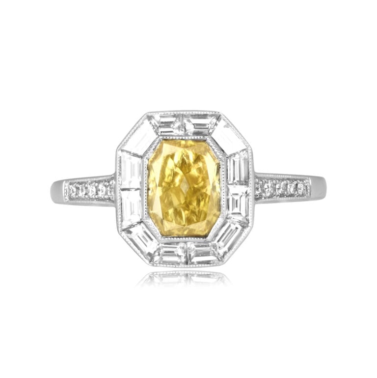 GIA 1.01 Fancy Vivid Yellow Radiant Diamond Yankton Ring