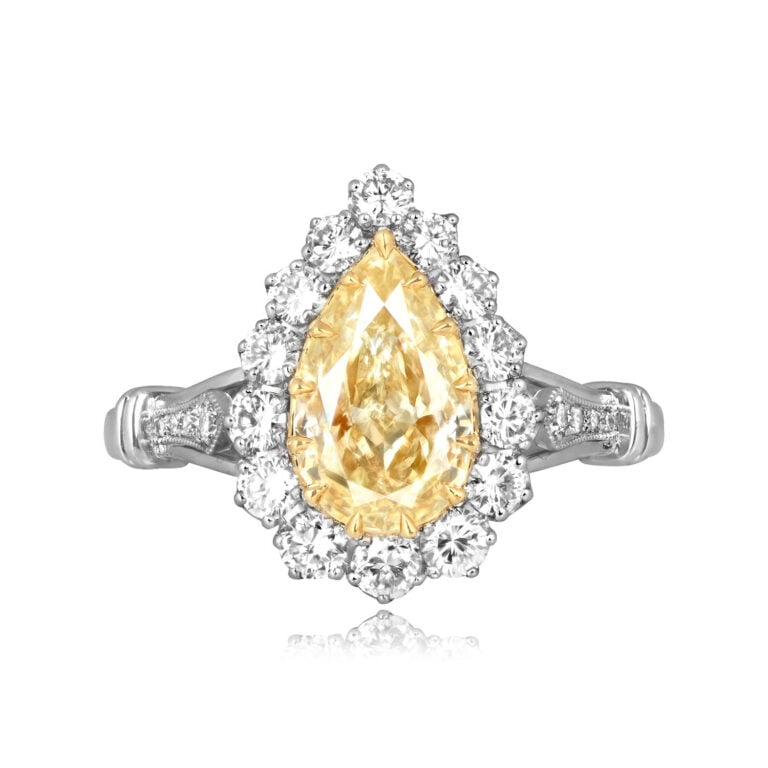 1.54ct Pear Shaped Light Yellow Diamond Oronogo Ring