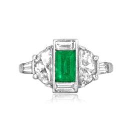 Vintage Mid Century ring emerald and diamond Hawarden Ring ASS1960