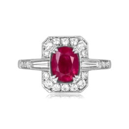 1.37 carat oval cut ruby platinum halo Maurice Ring ASS304 TV