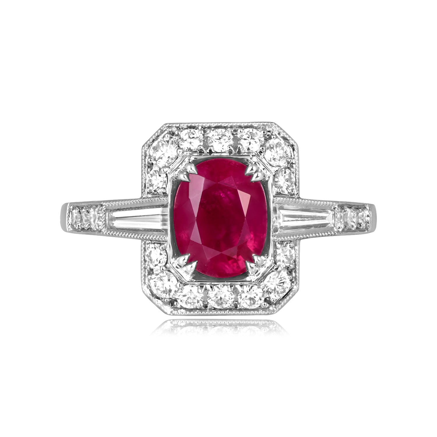 1.37 carat oval cut ruby platinum halo Maurice Ring ASS304 TV
