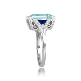 6.30ct Emerald Cut Aquamarine and Sapphire accents Comet Ring ASS323 TSV