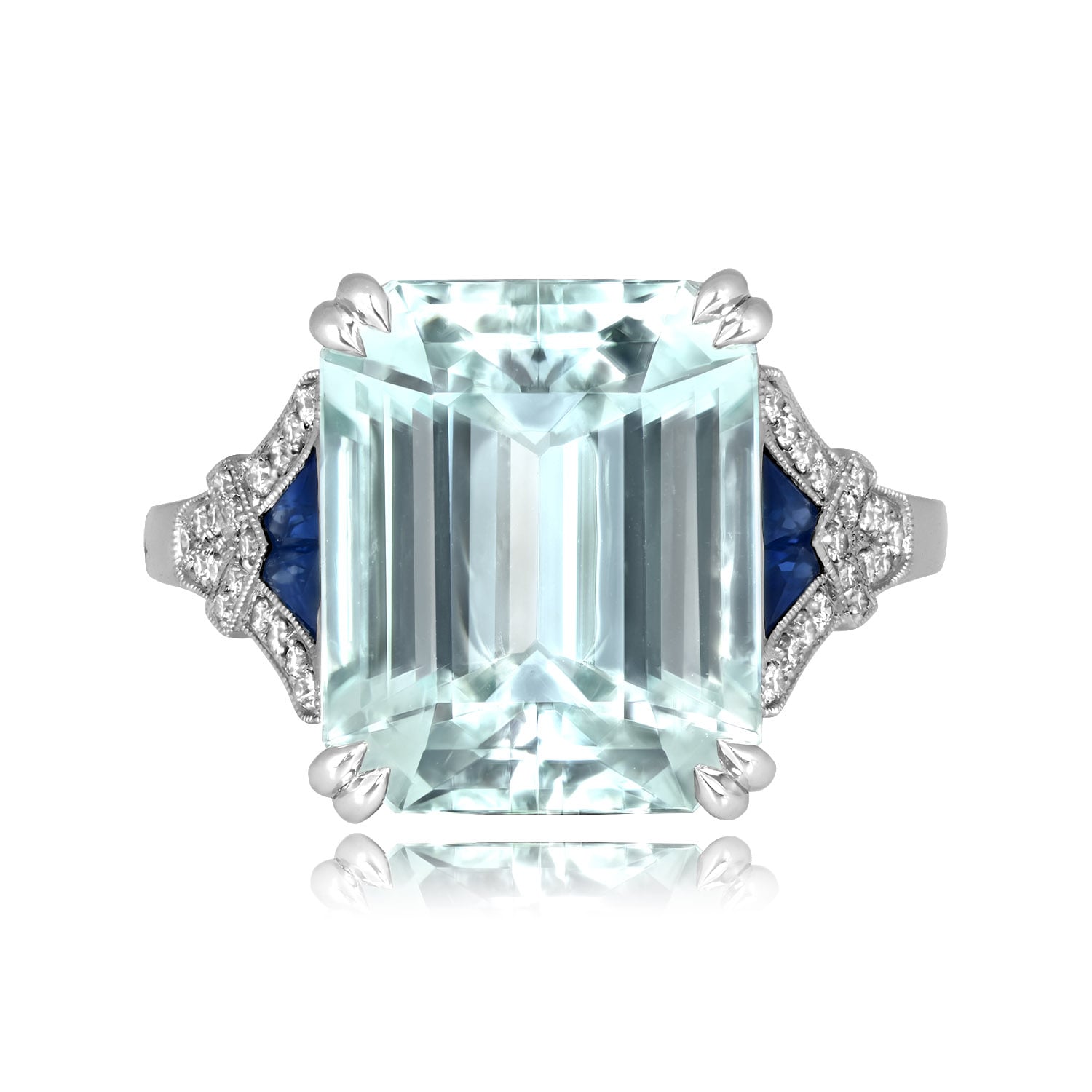 Stacked from 27 images. Method=C (S=1) 6.30ct emerald cut aquamarine platinum sapphire accent Comet Ring ASS323 TV