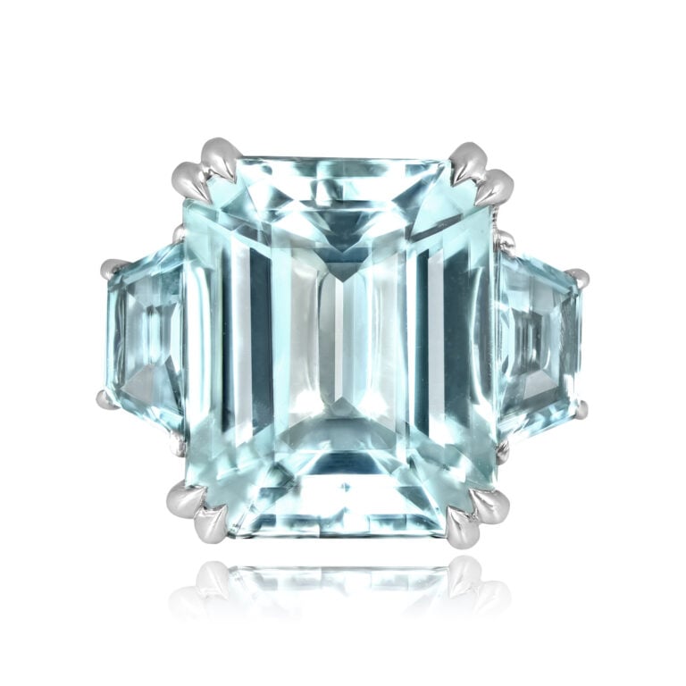 8.97ct Emerald Cut Aquamarine Three Stone Albin Ring