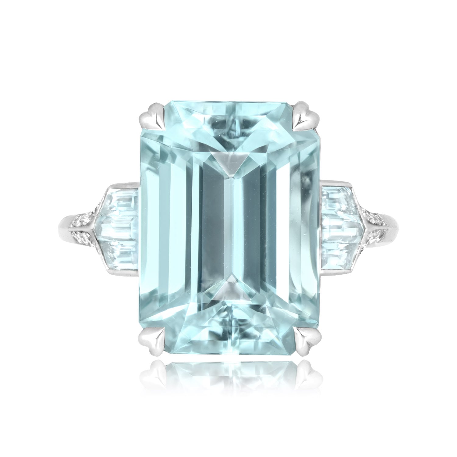 6.96ct Emerald Cut Aquamarine and Diamond Melbeta Ring
