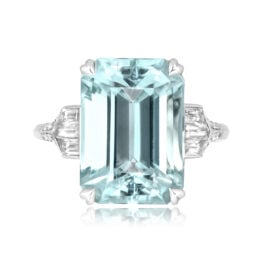 6.96 carat elogated emerald cut aquamarine platinum Melbeta Ring ASS331 TV