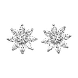 Platinum mix cut diamond floral earrings Poteau Earrings ASS5878 TV