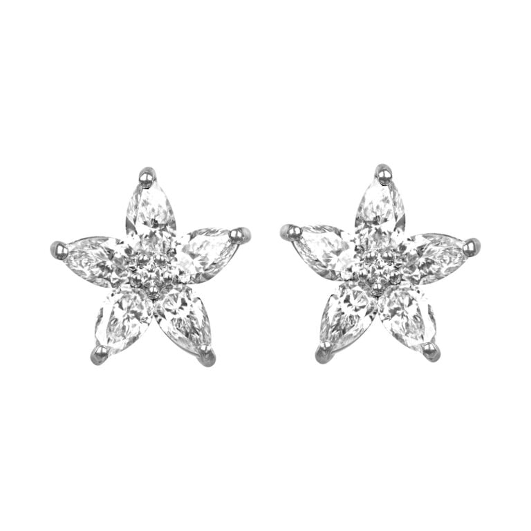 Pear Shaped Diamond Platinum Floral Montalba Earrings