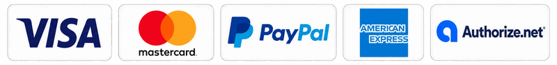 Visa, Mastercard, PayPal, American Express and Authorize.net