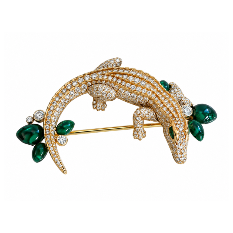 Cartier Alligator Diamond and Malachite Brooch