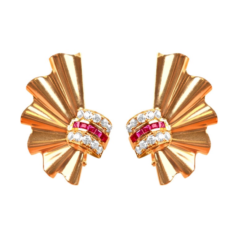 Retro Era Ruby and Diamond Earrings, Circa 1940, Childress