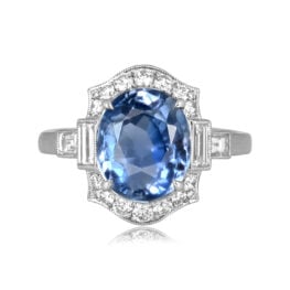 5.88 carat oval cut Ceylon Sapphire platinum Rosella Ring 16464 TV