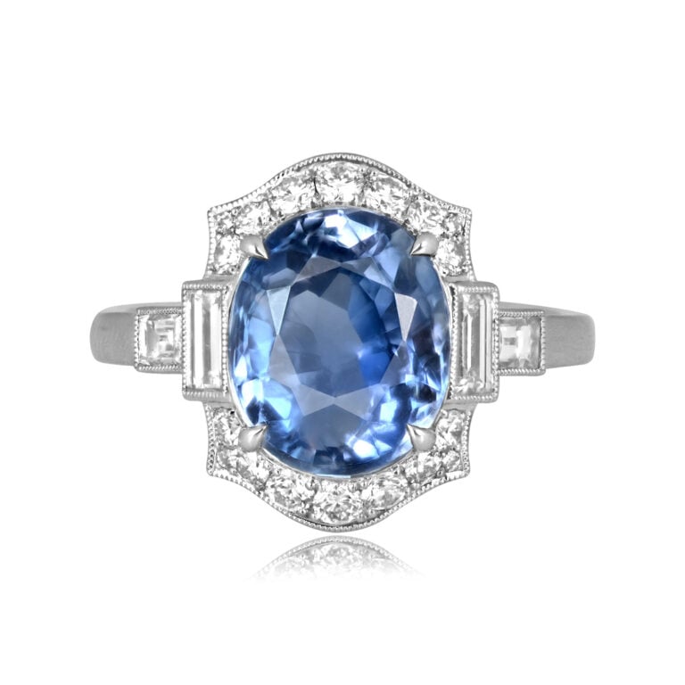 GIA 5.88ct No Heat Ceylon Sapphire Halo Rosella Ring