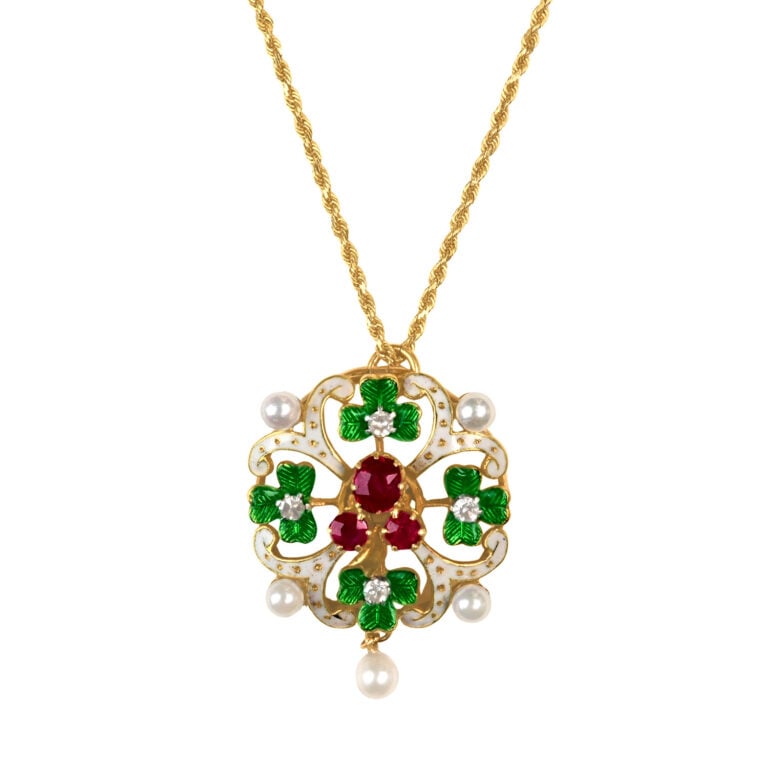 Victorian Archeological Revival Clover Necklace, Circa 1890, Caprock