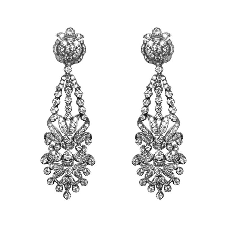 Edwardian Floral Diamond Toponas Earrings, Circa 1910