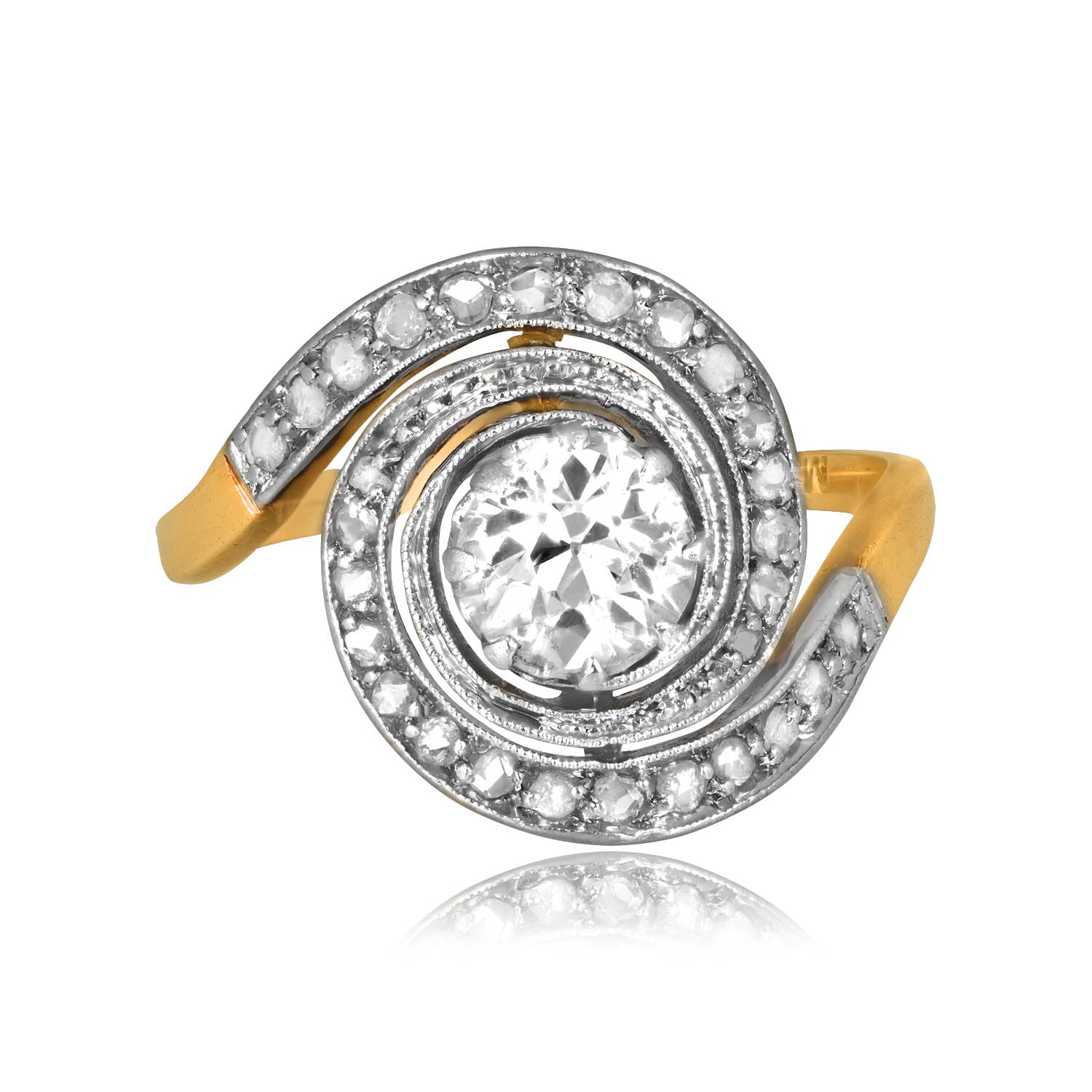 Art Nouveau 0.70 carat old European cut diamond swirl motif Carbona Ring 16616 TV