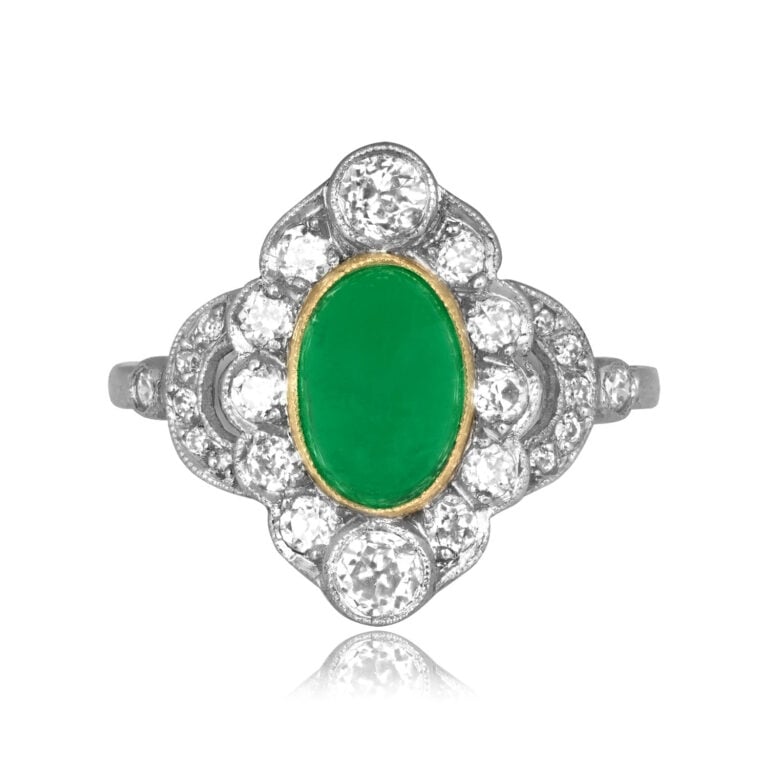 Edwardian 1.50ct Emerald Floral Penton Ring, Circa 1915