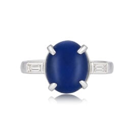Vintage 4.07 carat cabochon heated Ceylon sapphire platinum accent Folsom Ring 16637 TV