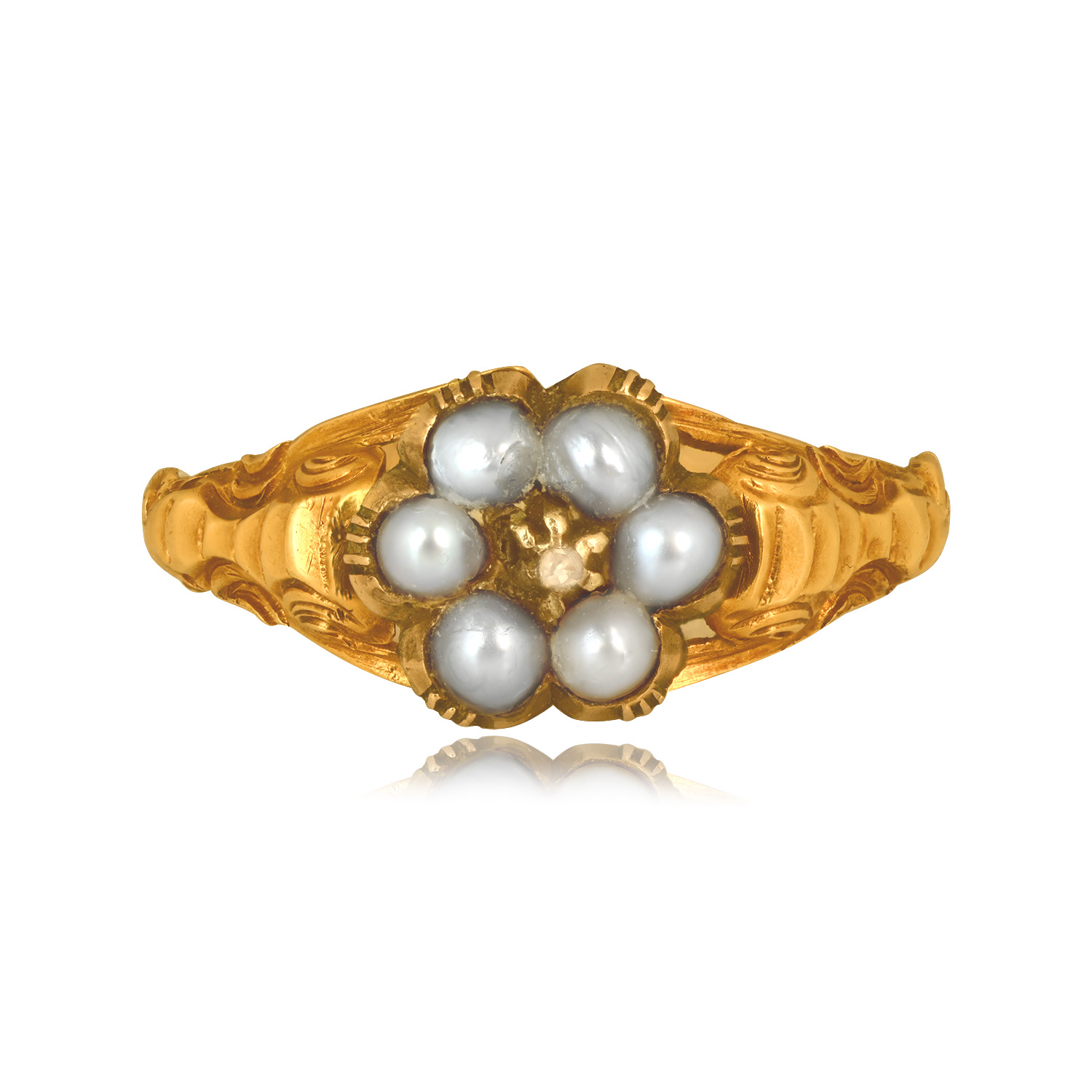 Georgian era floral pearl yellow gold Leola Ring 16639 TV