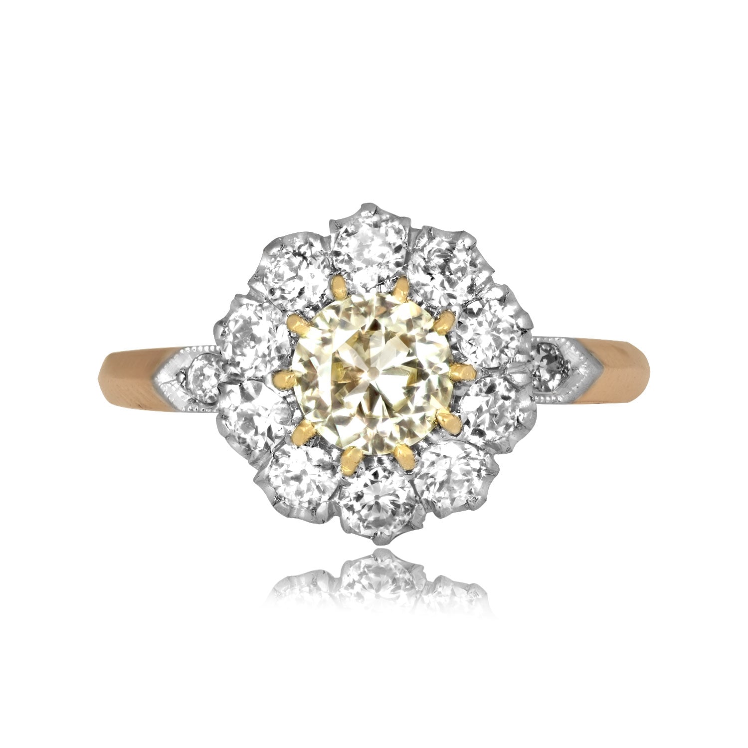 0.50 carat old European cut yellow diamond floral Laings Ring 16645 TV
