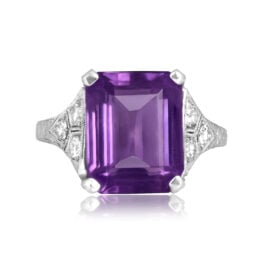 Antique 5.70 carat emerald cut amethyst platinum Harleton Ring RJ4J738 TV