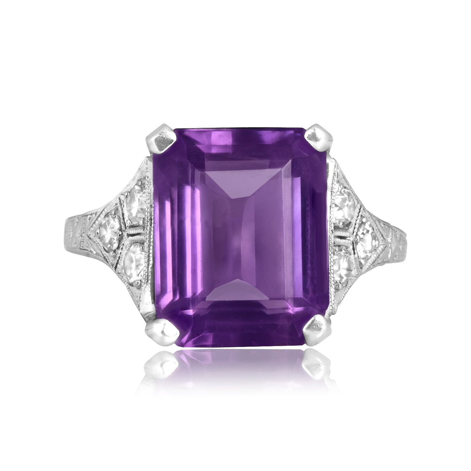 Antique 5.70 carat emerald cut amethyst platinum Harleton Ring RJ4J738 TV