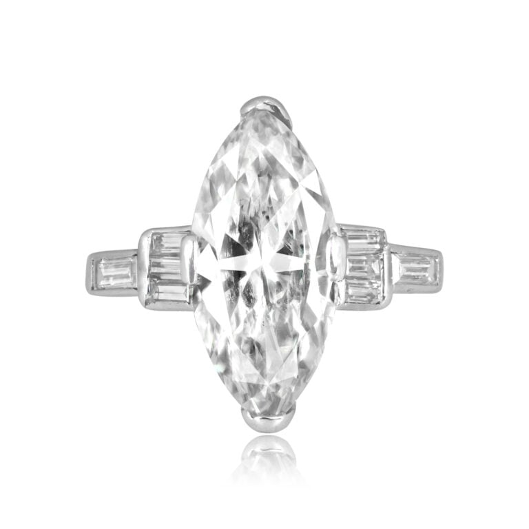 Vintage GIA 3.73ct Marquise Cut Diamond Cornett Ring, Circa 1960