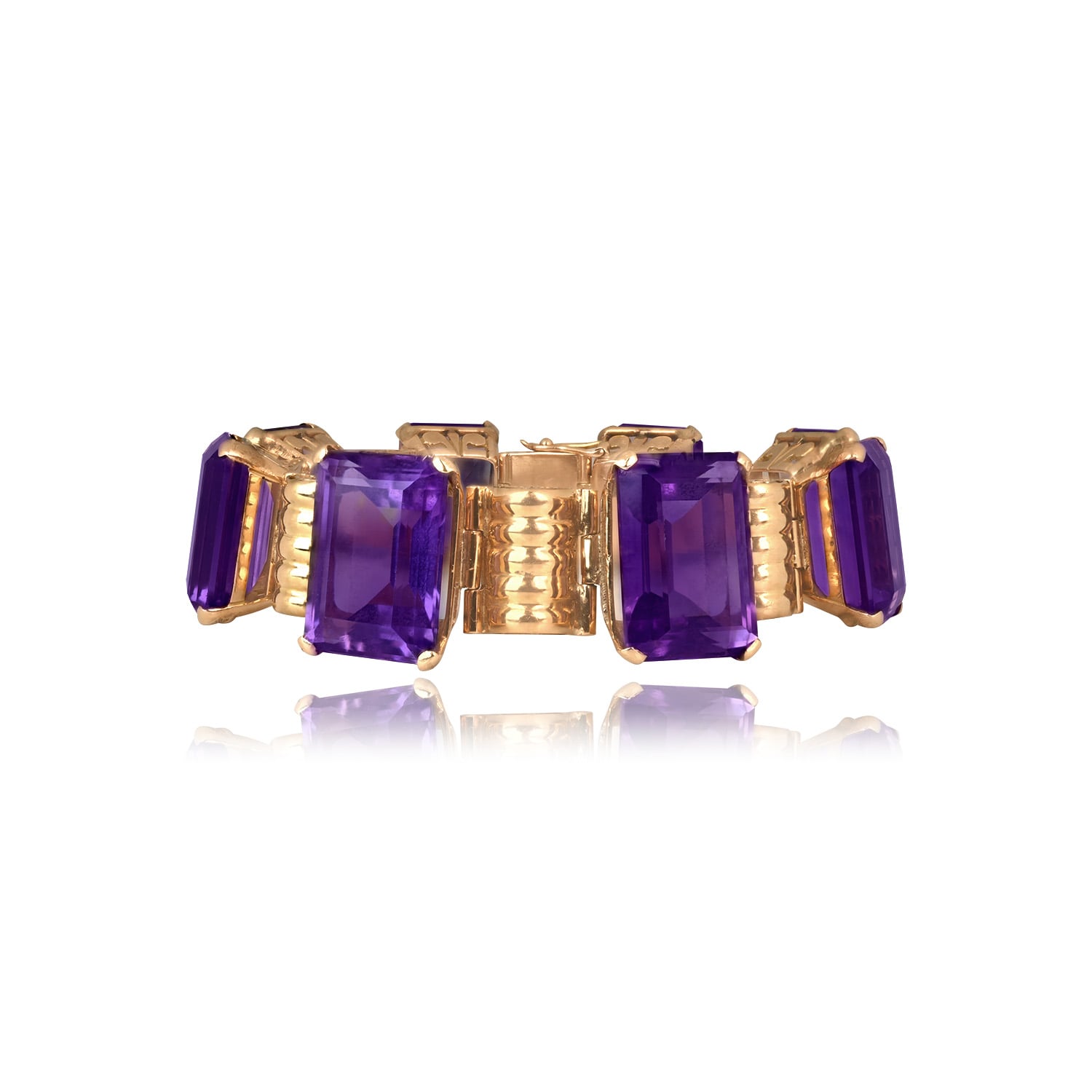 Retro era yellow gold Emerald cut amethyst Warlock Bracelet RJ6J1132 TV