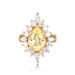 3.42 carat pear shaped fancy yellow diamond gold Ladonia Ring RJ6J1543 TV